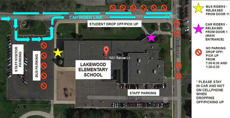 LWS map of kiss n go student drop-off/pick-up ones